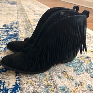 Black suede Coconuts by Matisse fringe booties